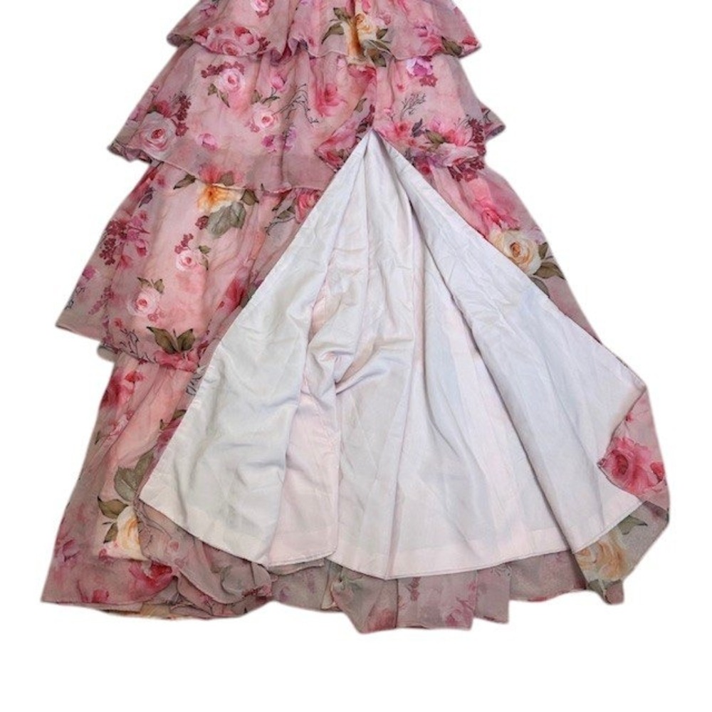 Floral Pink Maxi Dress Ruffle Tiered Corset Back Party Wedding Homecoming Prom‎ - Picture 11 of 16